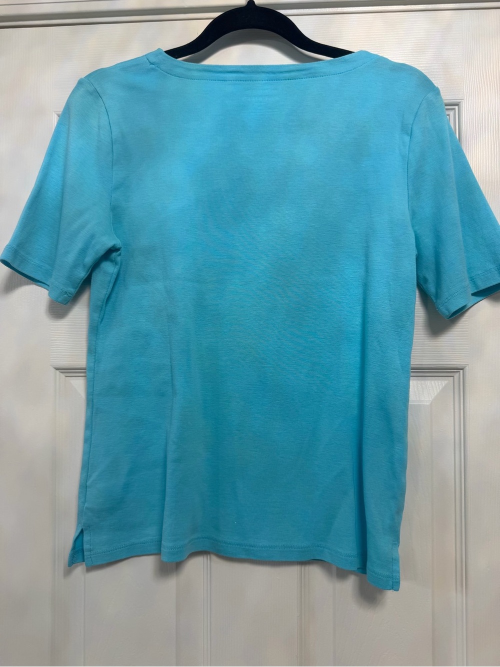 Talbots Short Sleeve Notch Neck Tee Aqua Turquoise 100% Pima Cotton Size LP - Picture 2 of 5